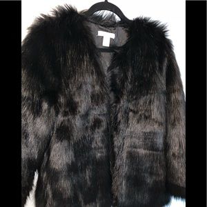 H & M black faux fur women’s coat size xs
